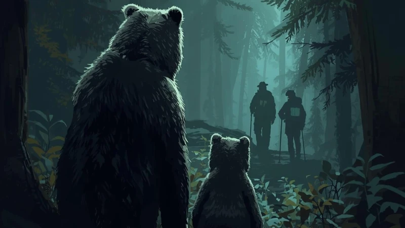 秩父札所巡りで巡礼者を見ている熊のイメージ画像